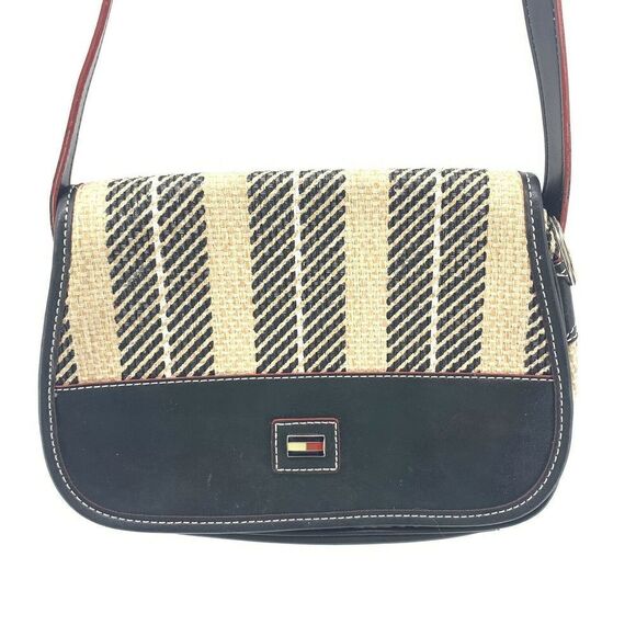Tommy Hilfiger Black Tan Woven Purse Mini Flag - Picture 2 of 10